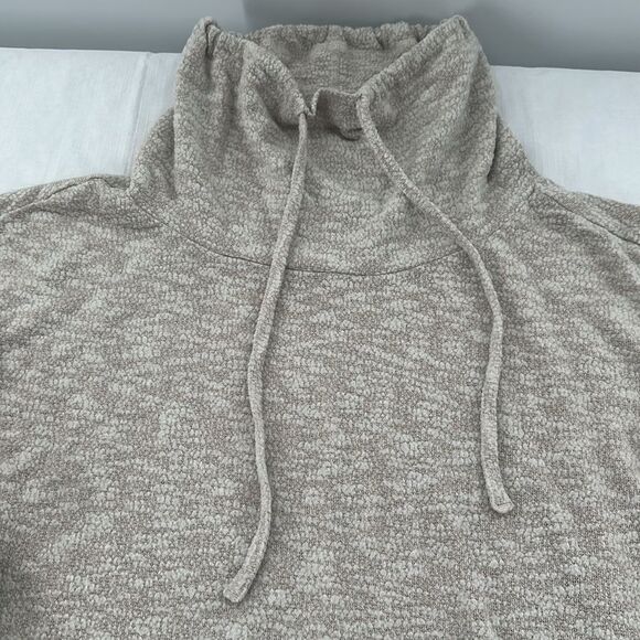 Prana Top W Medium Tan White Pullover Drawstring Cowl Neck Sweatshirt Lightweigt - Picture 5 of 9